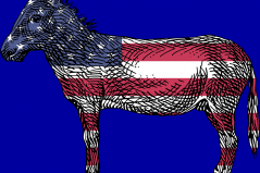 A common symbol of the Democratic Party, the more liberal or left-leaning major U.S. political party, is a donkey. The color blue is also associated with this party. Democratic Donkey