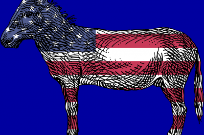 A common symbol of the Democratic Party, the more liberal or left-leaning major U.S. political party, is a donkey. The color blue is also associated with this party. Democratic Donkey